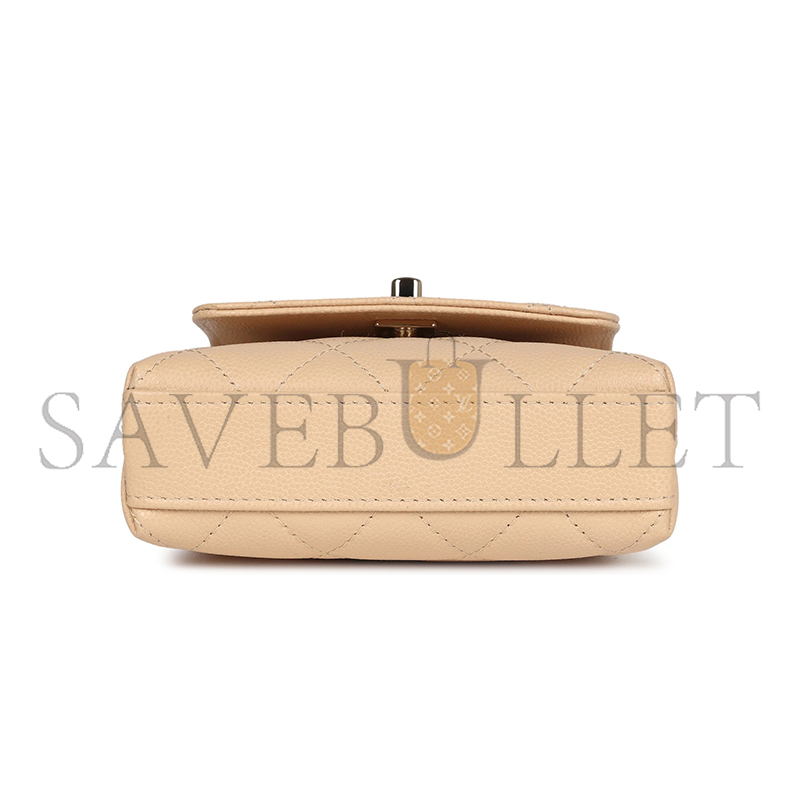 CHANEL MASTER CAVIAR NANO COCO TOP HANDLE FLAP BAG LIGHT GOLD HARDWARE LIGHT BEIGE AP4245 (11*9*5cm)